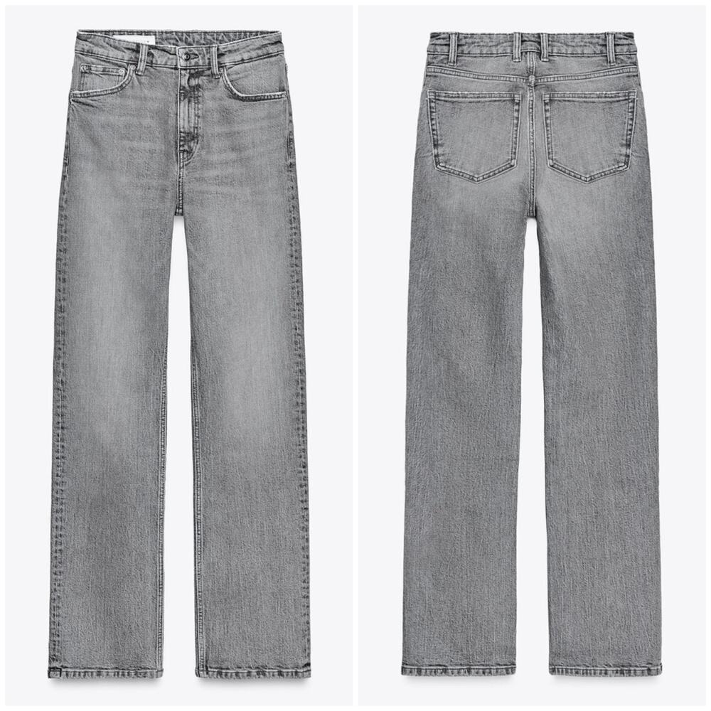 Zara Grey Straight Leg Jeans High-Rise Relaxed Fit Size 34 / US 2